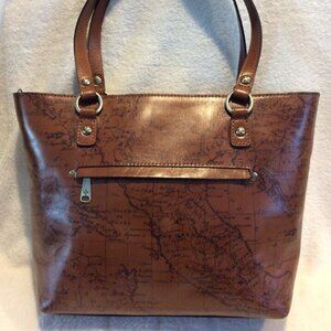 PATRICIA NASH Alessano Sig Map Print Riot Rust Large Tote Zip Top ~ NWT